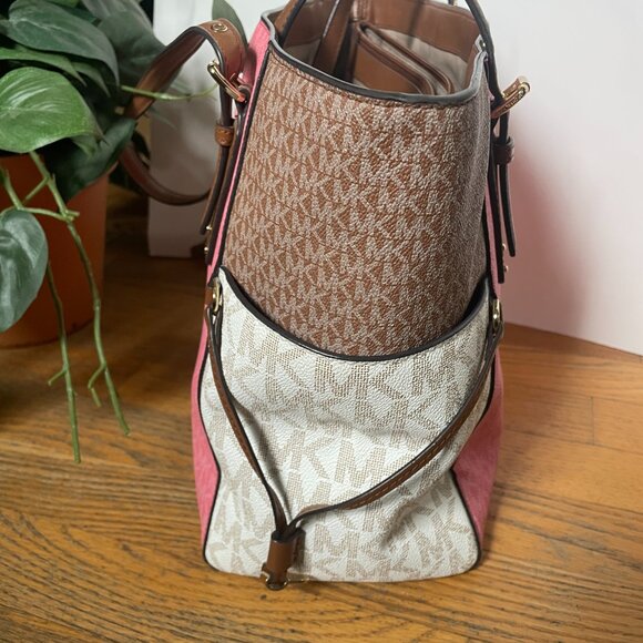 Michael Kors Voyager East/West Tote Pink Color-blocked signature logo - Picture 4 of 16